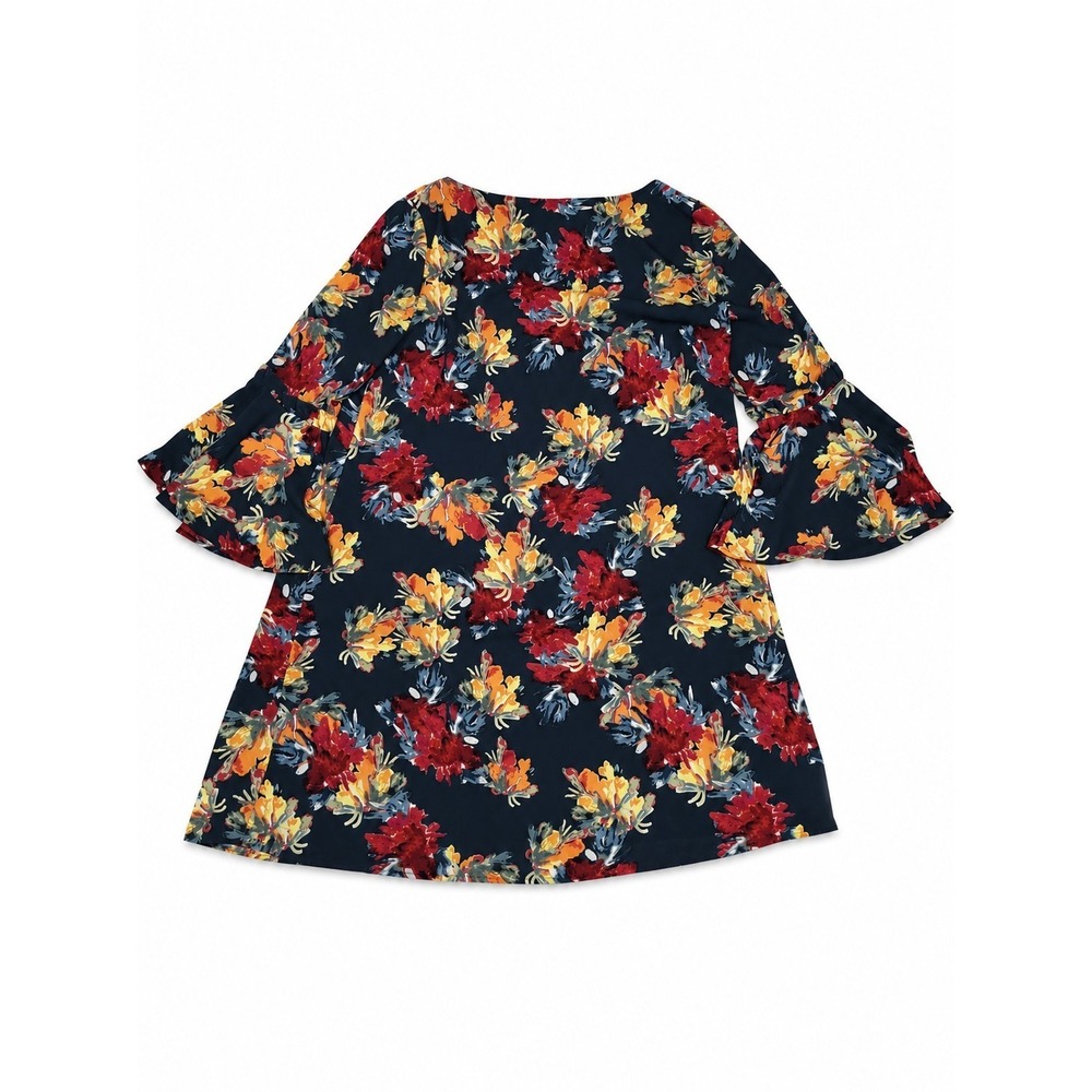 Paper Crown Women's Floral Bell Sleeve Tunic Dress Top Blue Multicolor Small - Picture 6 of 7